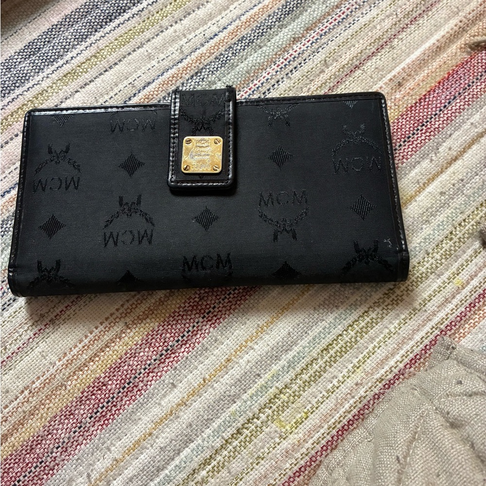 MCM Black Wallet with Gold Accent